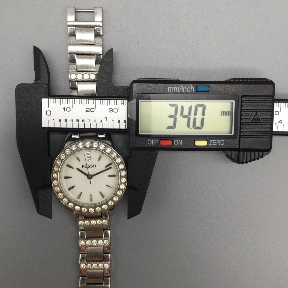 Fossil Womens Watch 34mm Silver Tone Crystals ES-3362 Steel New Battery 7
